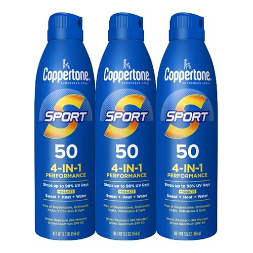 Coppertone Sport Sunscreen Spray SPF 50, Sweat, Heat and Water Resistant Sunblock, Lightweight, Oxybenzone Free, Spray Sunscreen Bulk Pack, 5.5 Oz Beauty & Personal Care Coppertone
