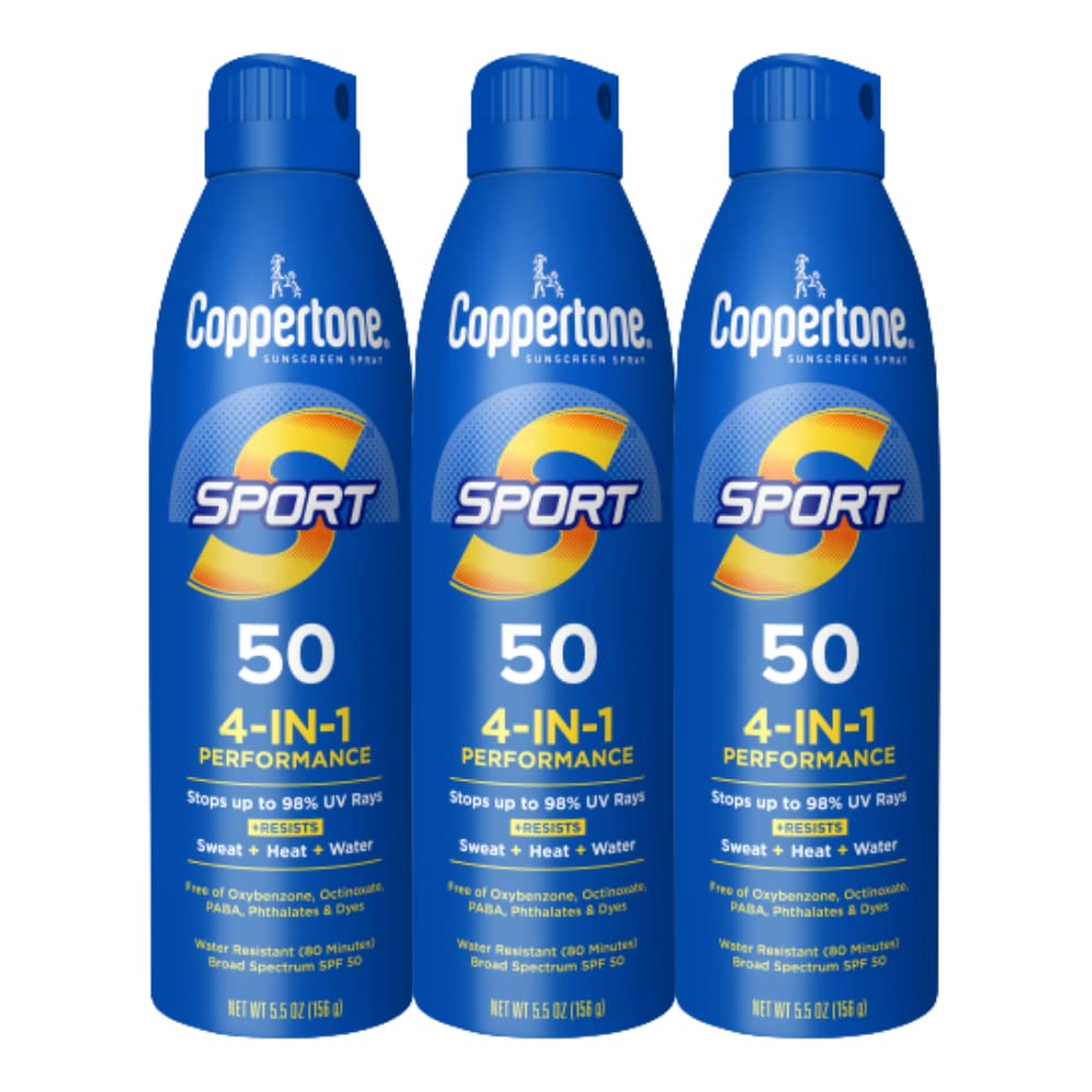 Coppertone Sport Sunscreen Spray SPF 50, Sweat, Heat and Water Resistant Sunblock, Lightweight, Oxybenzone Free, Spray Sunscreen Bulk Pack, 5.5 Oz Beauty & Personal Care Coppertone