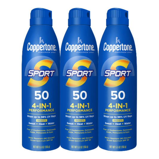 Coppertone Sport Sunscreen Spray SPF 50, Sweat, Heat and Water Resistant Sunblock, Lightweight, Oxybenzone Free, Spray Sunscreen Bulk Pack, 5.5 Oz Beauty & Personal Care Coppertone