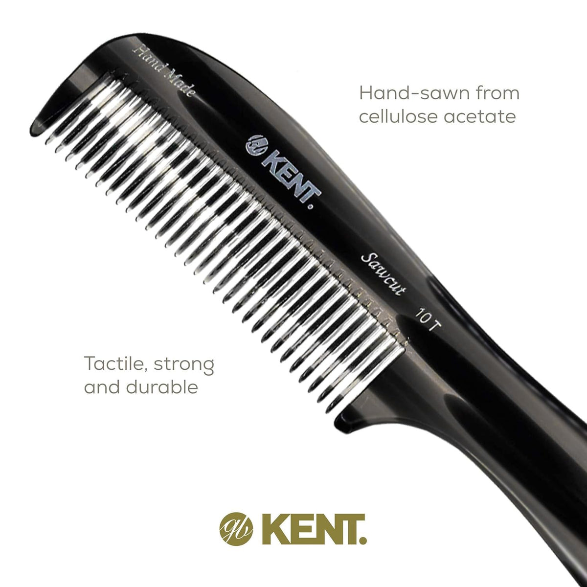 Kent 10T Black Graphite Large Detangler Comb, Wide Tooth Comb for Wet and Dry Curly Hair, Rake Combs for Women With Thick Hair, Saw-Cut and Hand