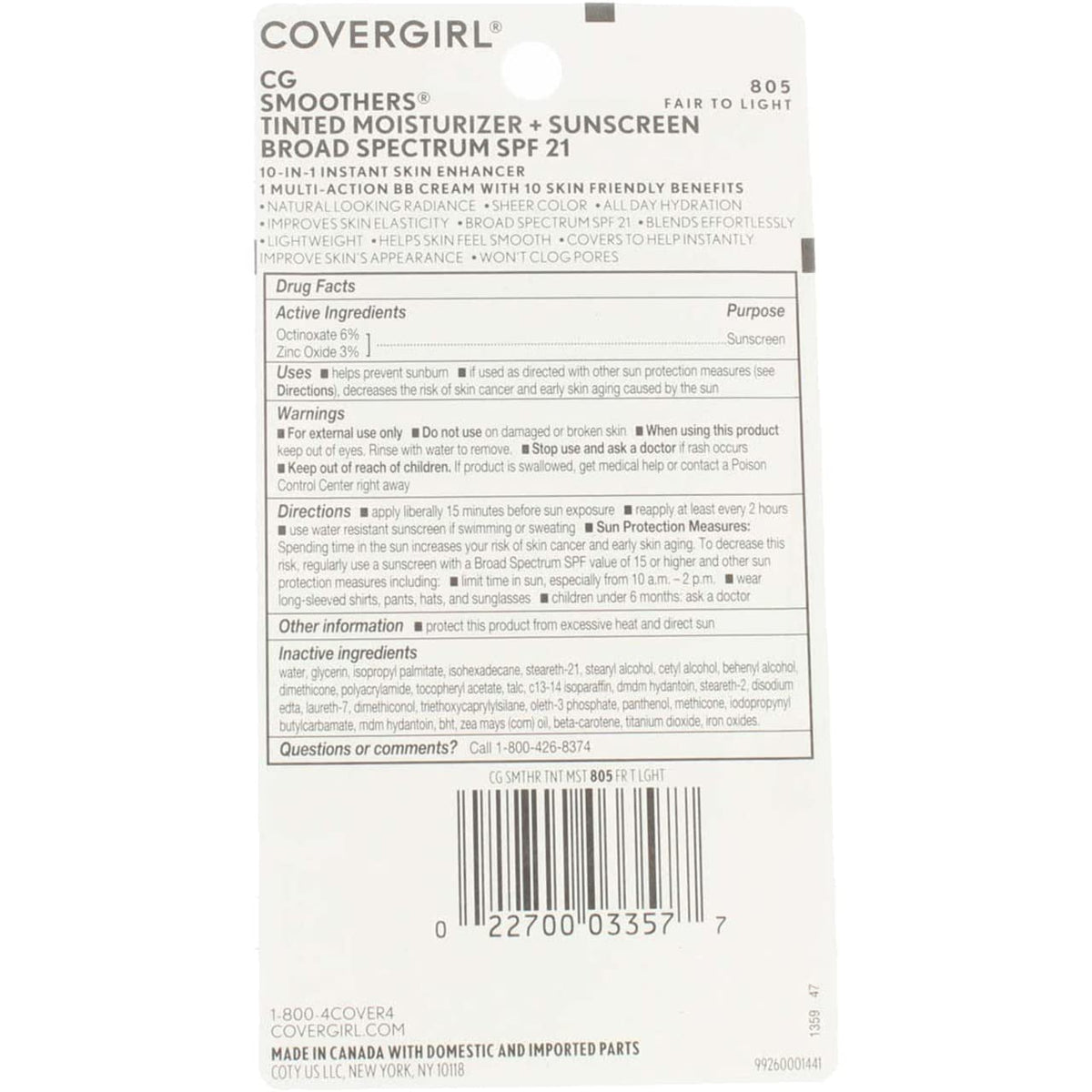 CoverGirl Smoothers SPF 21 Tinted Coverage, Fair to Light [805], 1.35 oz (Pack of 6)