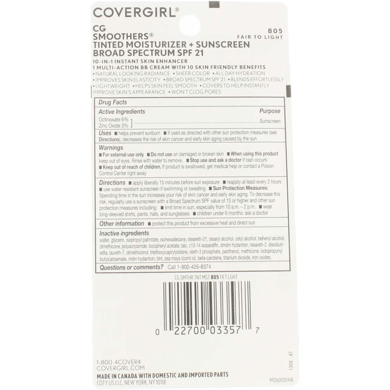 CoverGirl Smoothers SPF 21 Tinted Coverage, Fair to Light [805], 1.35 oz (Pack of 8) Beauty & Personal Care COVERGIRL