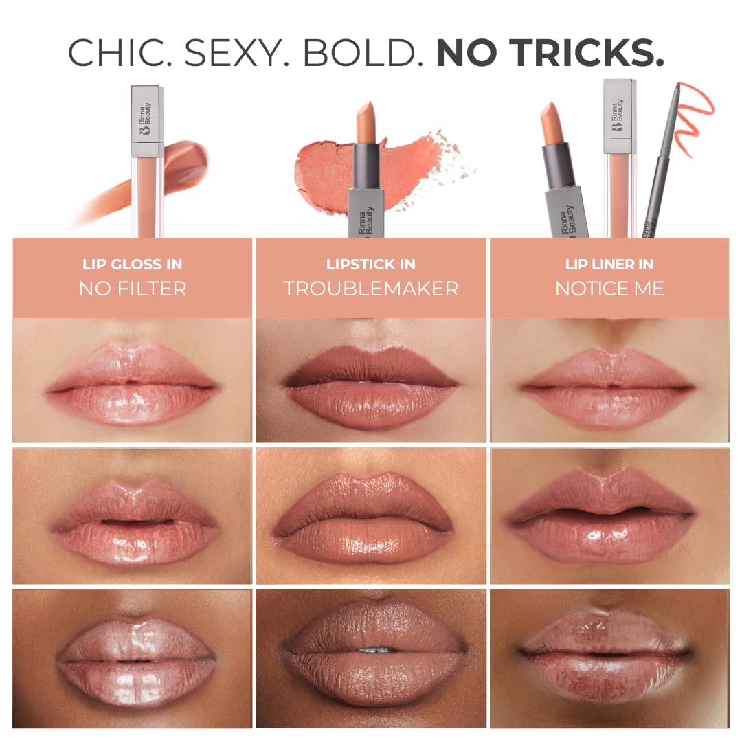 Rinna Beauty Icon Lip Kit - Birthday Suit - All-in-one Lip Kit Includes Lipstick, Lip Gloss, and Lip Liner - TRUE NUDE look - Vegan, Long-lasting, Beauty & Personal Care Rinna Beauty