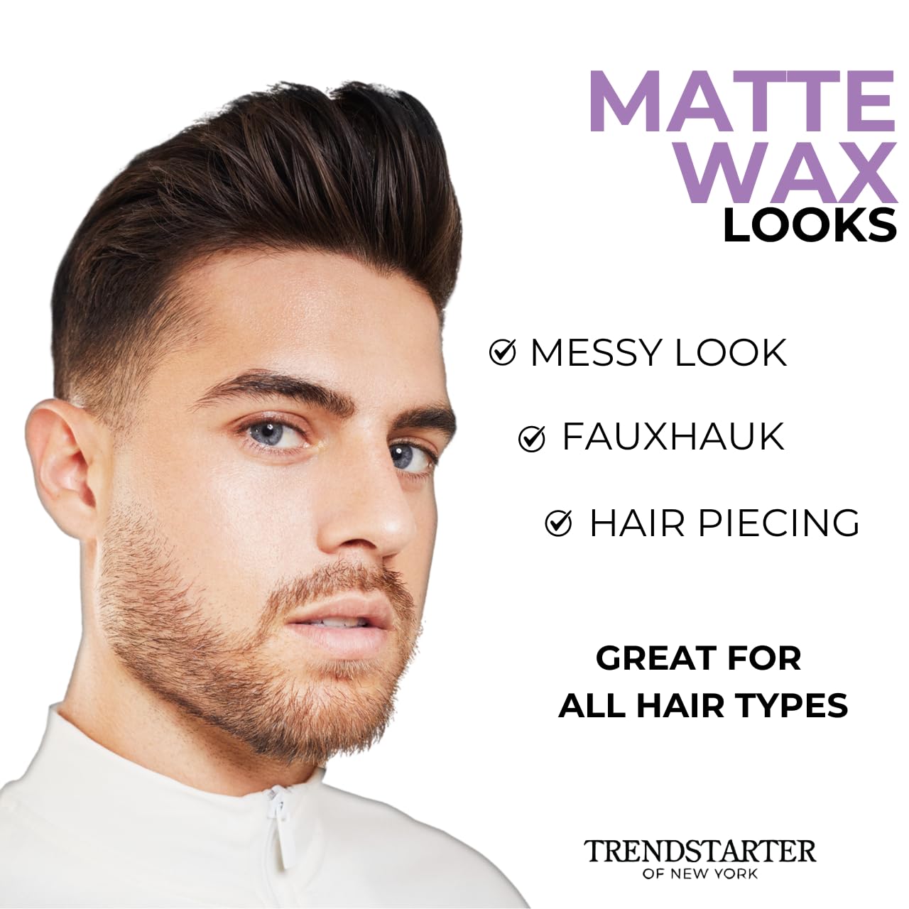 TRENDSTARTER - MATTE WAX (4oz) - Firm Hold - Matte Finish - Water Based All-Day Hold Hair Styling Pomade - Flake-Free Styling Wax for All Hair Types Beauty & Personal Care TRENDSTARTER