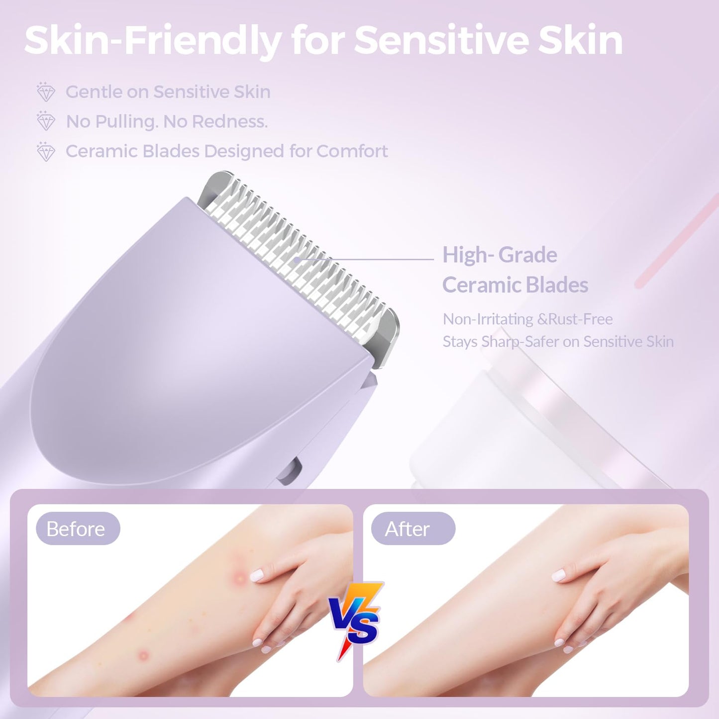 Bikini Trimmer for Women - 2-in-1 Electric Razor with Dual Heads, Ceramic Blades, Wet & Dry Use, USB Rechargeable, Skin-Friendly Shaver for Bikini Beauty and Personal Care VIOBELA