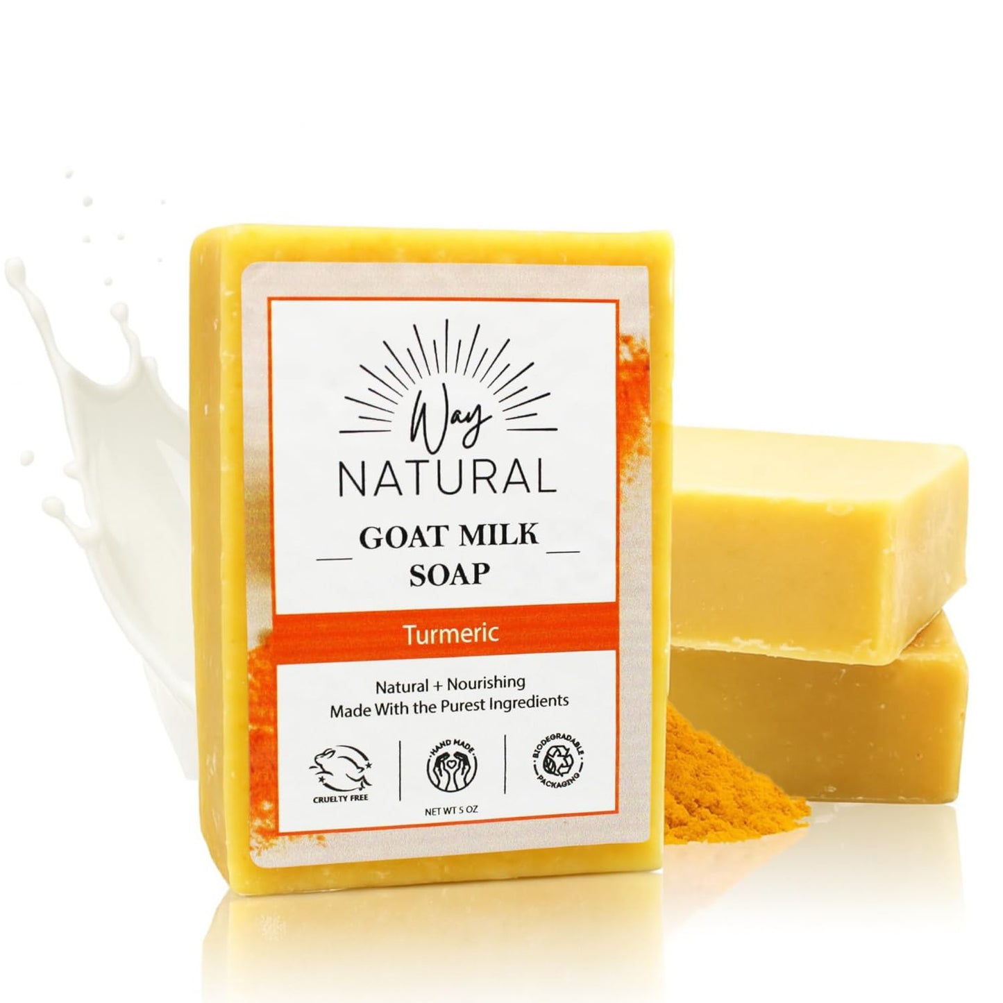 Way Natural Goat Milk Soap Bars, Turmeric (3 Pack) - Premium, Handmade w/Real Milk in USA - Large (5oz) Hand & Body Goat Soap - Dry Skin, Gentle, No Beauty & Personal Care Way Natural