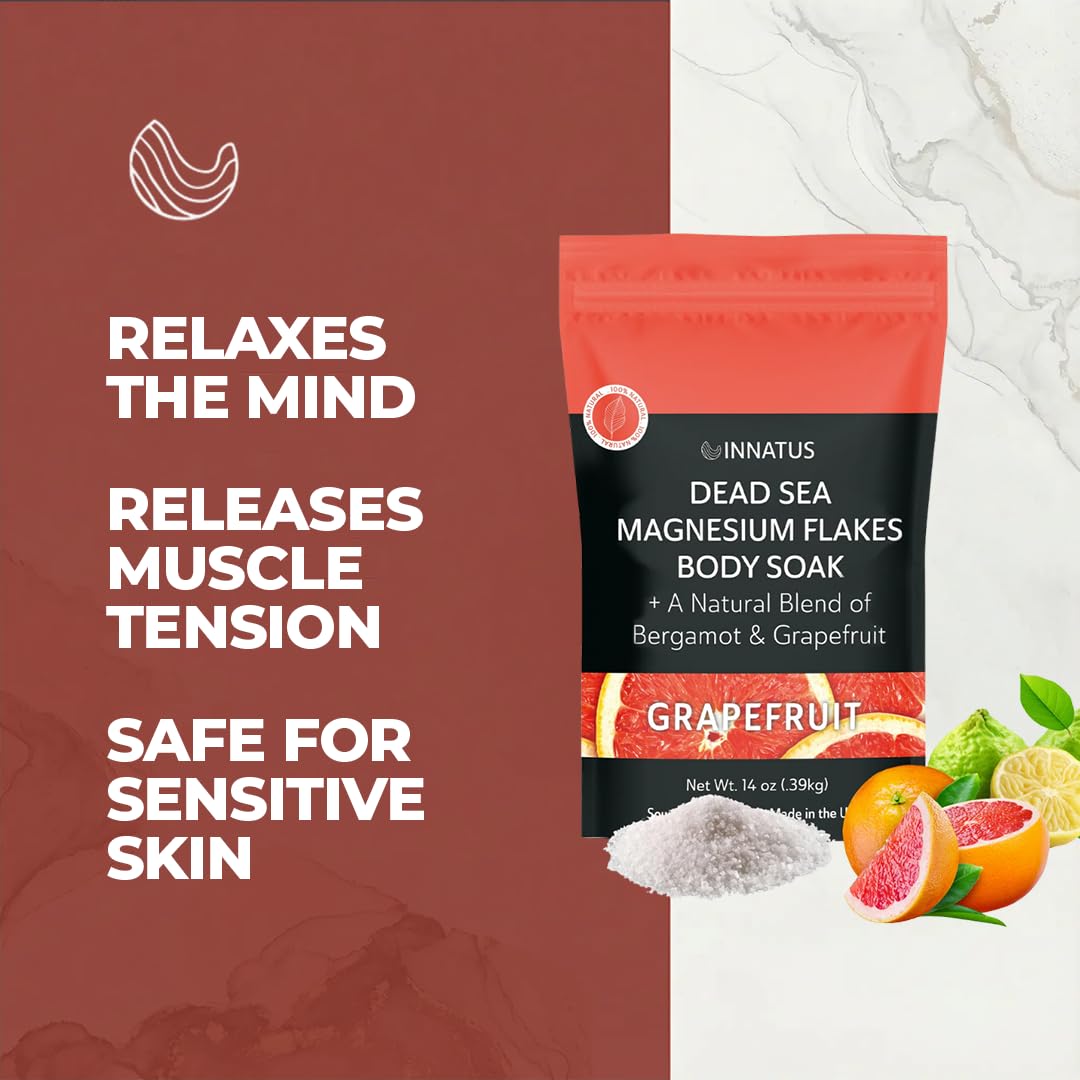 Pure Dead Sea Magnesium Flakes Clarity Soak - Relaxing & Replenishing 14oz Bath Soak - Infused with Infused with Natural Oils for Muscle Recovery Beauty and Personal Care INNATUS