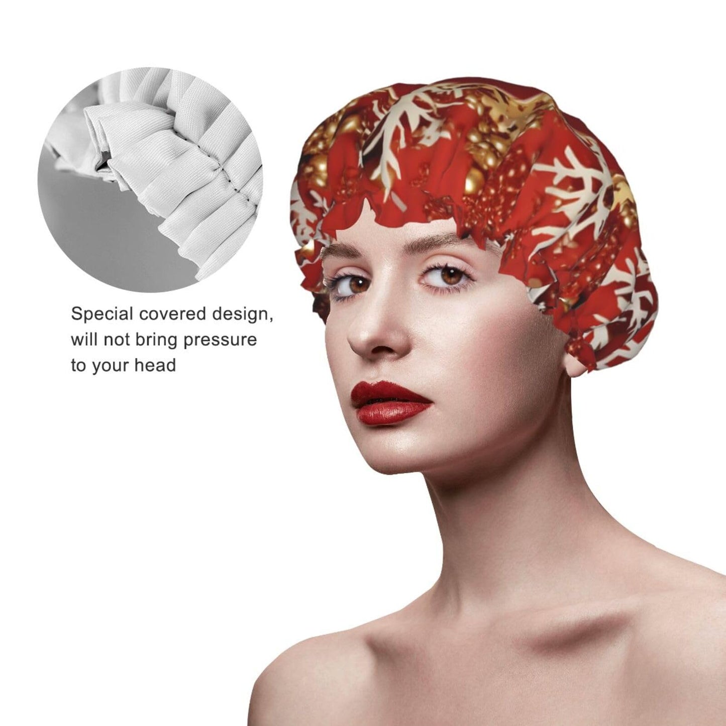Merry Christmas Too Shower Cap For Women Reusable Double Layers Bathing Bath Cap Hair Caps Waterproof Elastic Band Ladies Spa Salon Shower Hat Hair Beauty and Personal Care GDSHJKLW