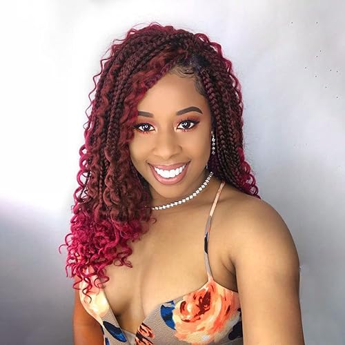 Wodun 14inch Goddess Box Braids Crochet Hair Pre Looped Box-Braids Crochet-Hair with Curly Ends For Black Women Synthetic 3X Bohemian Box Braiding Beauty & Personal Care Wodun
