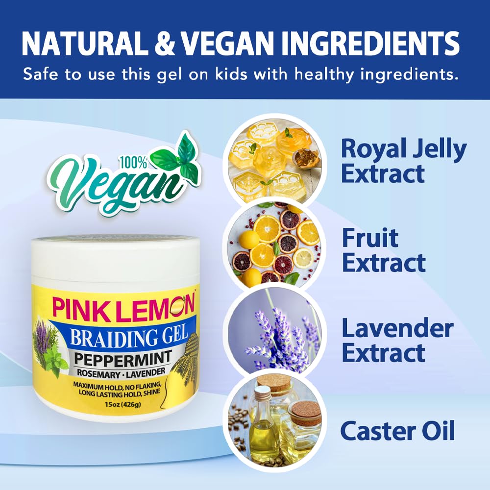 PINK LEMON Braiding Gel Peppermint - Maximum Hold, No Flaking, Long Lasting Hold, High Shine. For Micro, Inter, Dread, Faux, Loc, Twist, Braid, Edge Beauty & Personal Care PINK LEMON