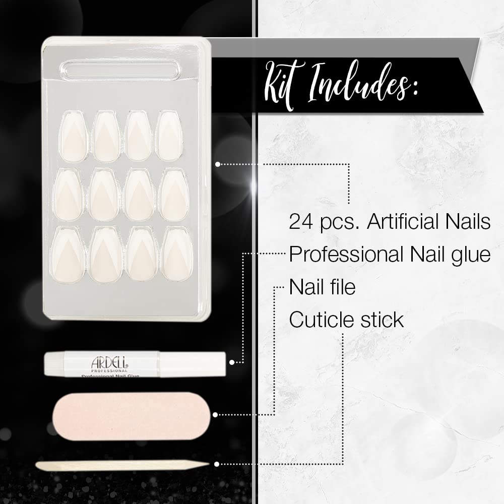 Ardell Press On Nails Medium - Modern French Tip Fake Nail, Glue on Nails, Nail Kit, 1 Pack
