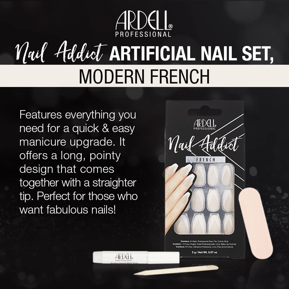 Ardell Press On Nails Medium - Modern French Tip Fake Nail, Glue on Nails, Nail Kit, 1 Pack