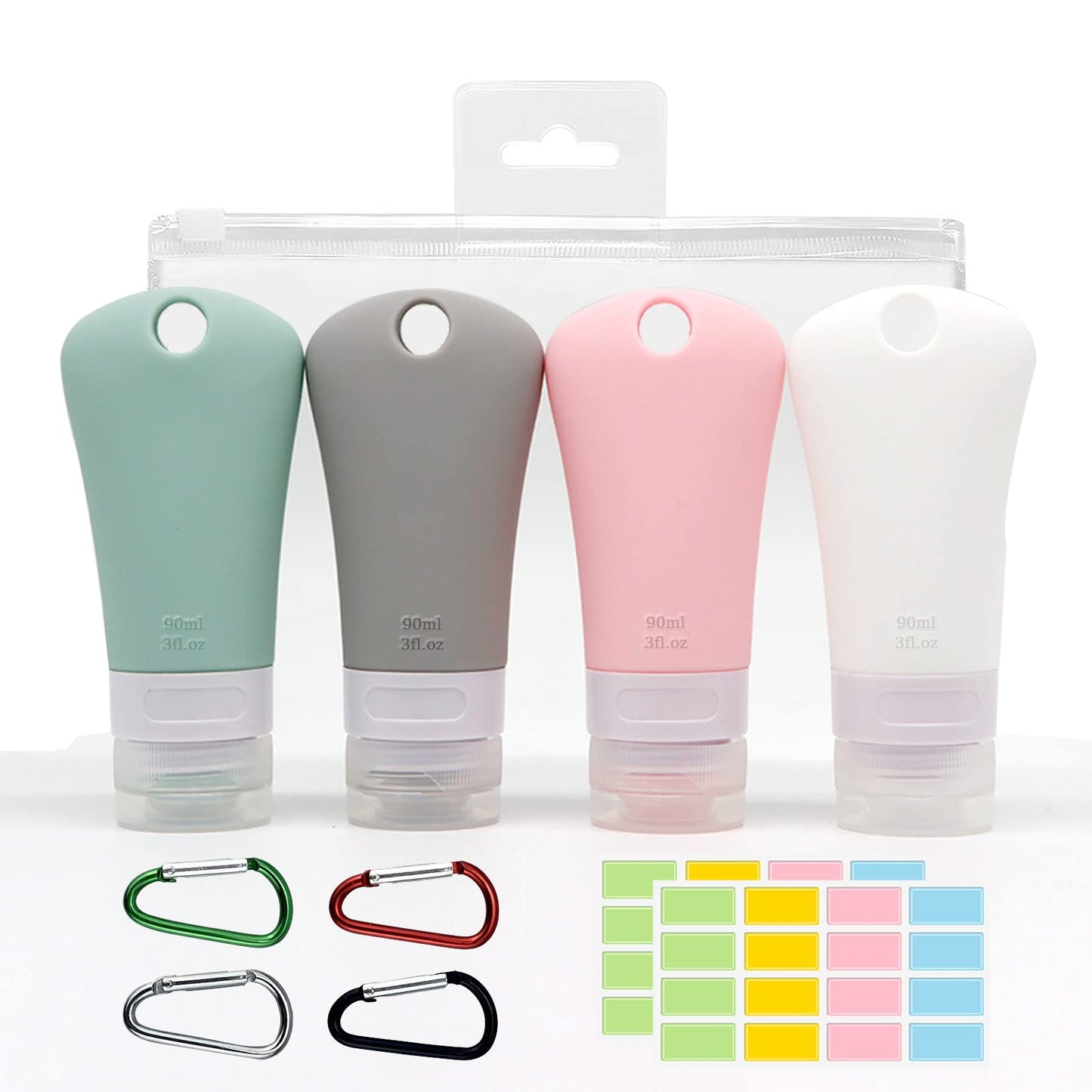 BetterJonny 4 Pcs Silicone Travel Bottles Set, Leak Proof Squeezable Tubes Set with Keychain and EVA Bag - Refillable Travel Accessories for Shampoo Beauty & Personal Care BetterJonny