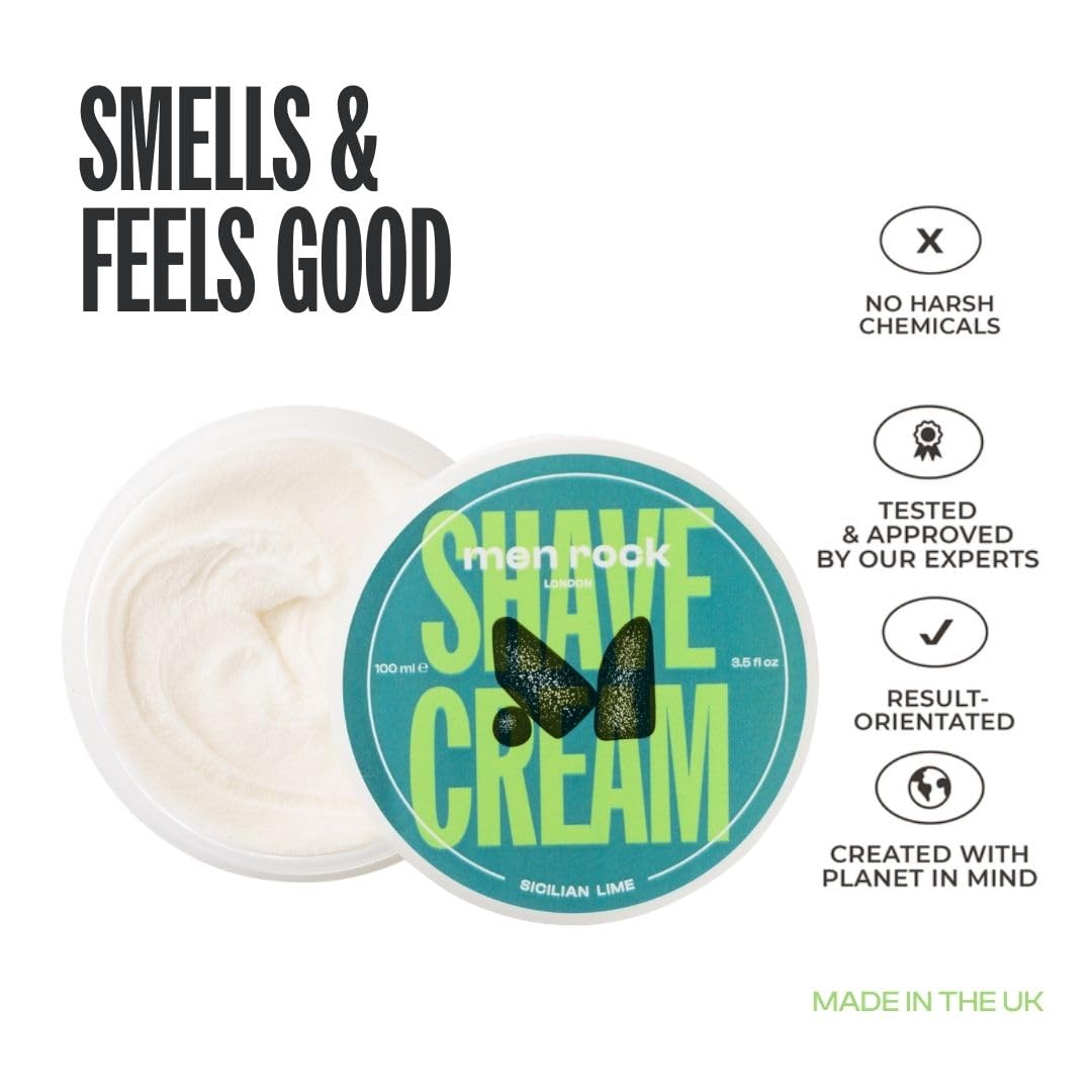 Men Rock Shave Cream - Sicilian Lime - Mens Shaving Cream - Moisturizing Shaving Foam for Men - Non-Drying Formula - Cruelty-Free - 3.5 oz Beauty and Personal Care Men Rock