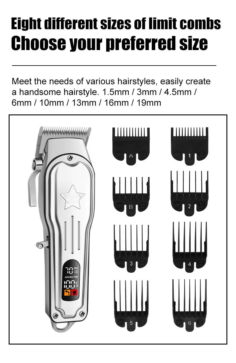 Professional Hair Clippers for Men Cordless Trimmer with LED Digital Display and 8 Limit Combs Barber for Cutting and Beard Shaping & Grooming Beauty and Personal Care GLESVOWIO