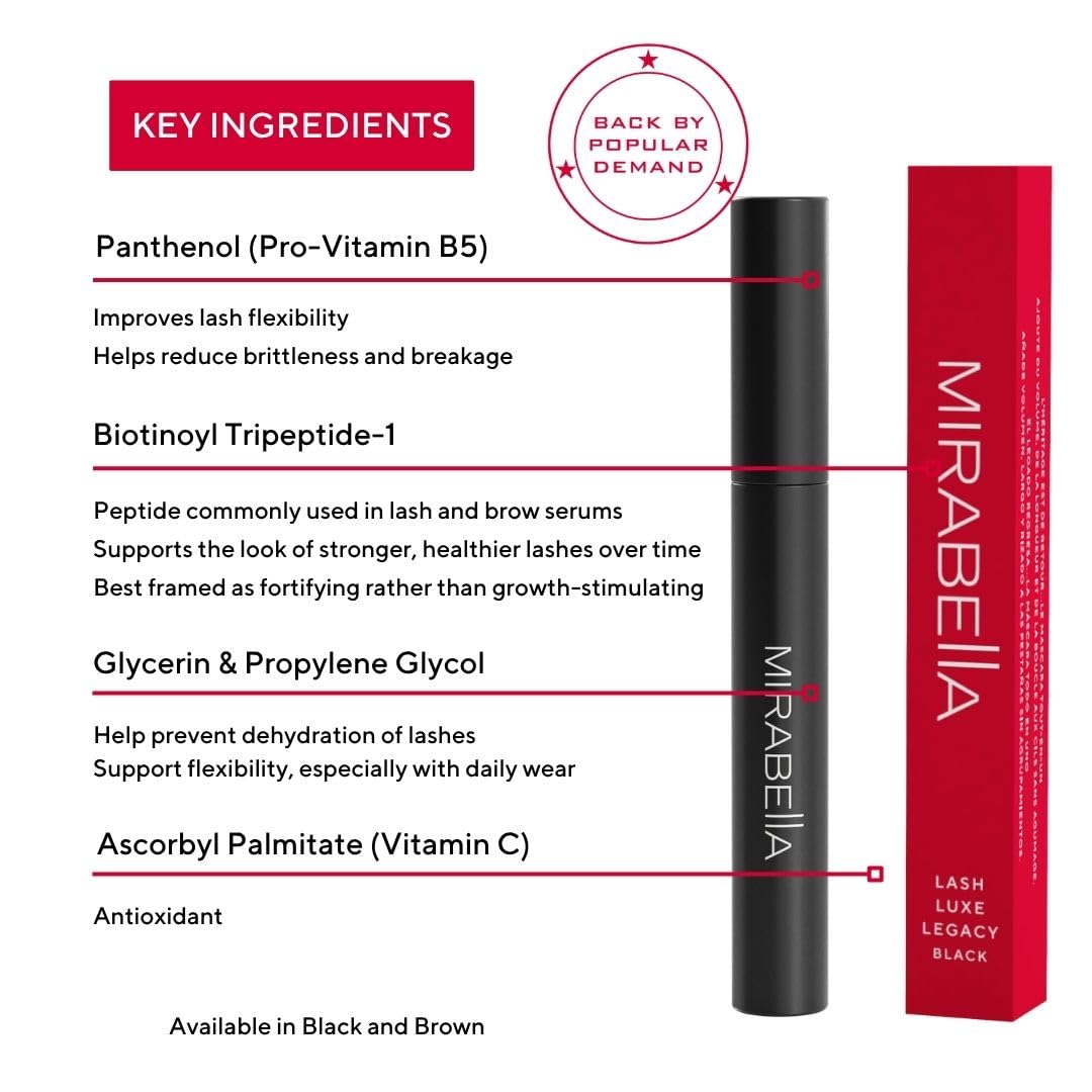 Mirabella Lash Luxe Legacy Mascara, Black, Lengthening & Volumizing Buildable Mascara, Clump-Resistant Formula, 8 mL / 0.27 fl oz