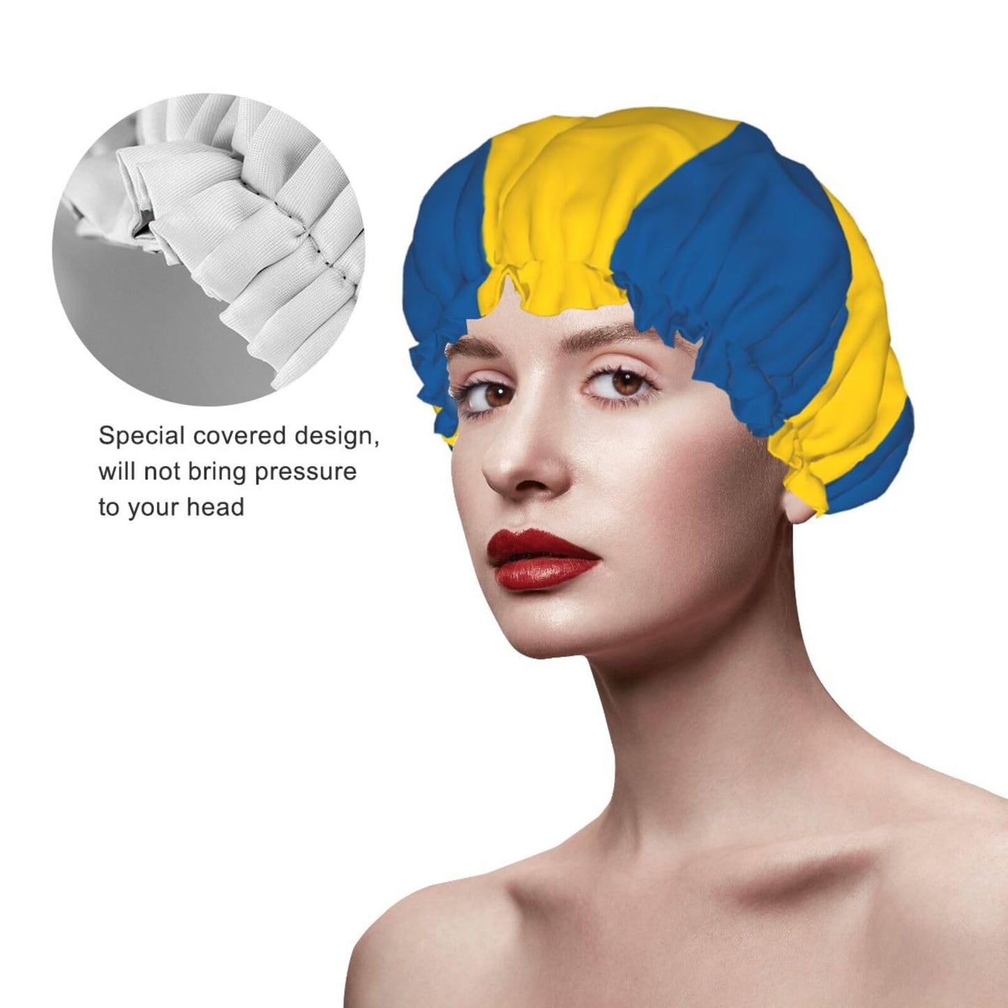 Swedish Flag Prints Shower Cap Double Layer Lined Waterproof Bathing Shower Hat Beauty and Personal Care Hayyett