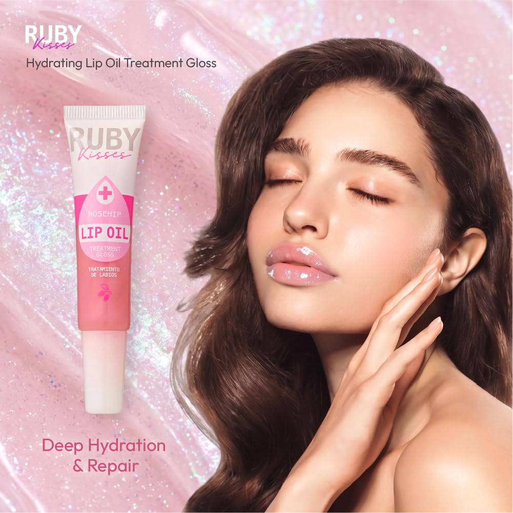 Ruby Kisses Hydrating Lip Oil Treatment Gloss with Rosehip Oil (3 Pack), Moisturizing Natural Shine Lip Care Protects & Heals with Vitamins, Beauty & Personal Care Ruby Kisses