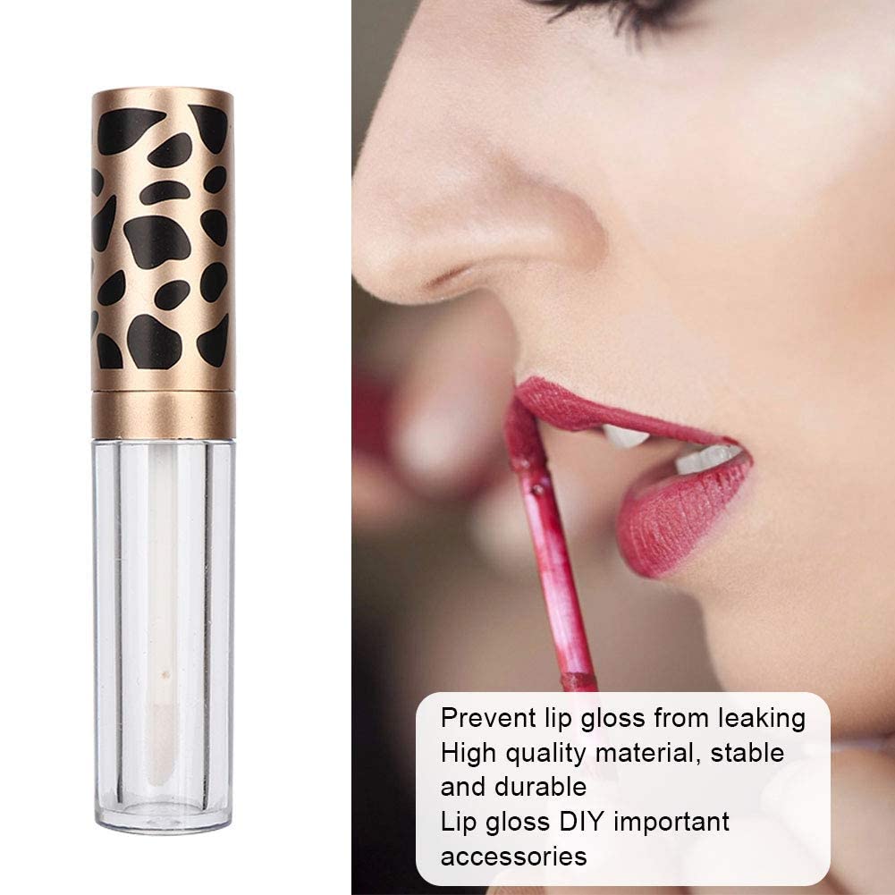 Qiterr 10PCS Empty Lip Gloss Tubes with Wand, Refillable Lip Gloss Containers, DIY Empty Lip Balm Tubes, Makeup Tool (5ML/PC Leopard Print Gold Ring) Beauty & Personal Care Qiterr