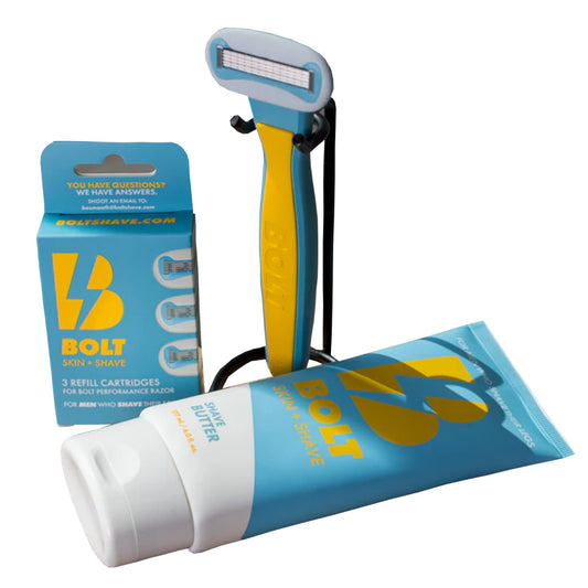 Bolt Skin + Shave - Get Smooth Bundle for Men - Shaving Kit for Legs, Head, Chest & Arms - Includes Razor, Shave Butter and 3 Refill Cartridges Beauty and Personal Care BOLT SKIN + SHAVE