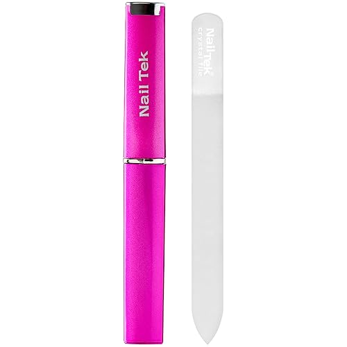 Nail Tek Crystal File - Glass Nail File with Case, Durable and Gentle for Healthy Nails and Cuticles - Travel-Friendly Design, Fuchsia, Medium 5" Beauty & Personal Care Nail Tek