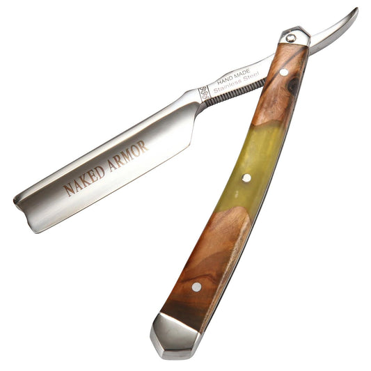 Naked Armor Professional Straight Razor for Men - Shave Ready 7/8" Japanese Stainless Steel Barber Razor - Griflet Straight Edge Razor with Sandalwood Beauty and Personal Care Naked Armor