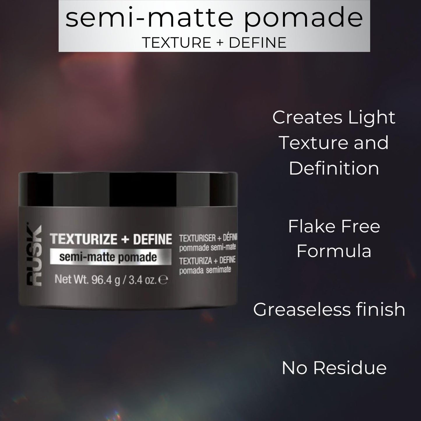 RUSK Semi-Matte Pomade, Texturize + Define, Creates Definition and Texture, Lightweight, Fights Humidity, 3.4 oz Beauty & Personal Care RUSK