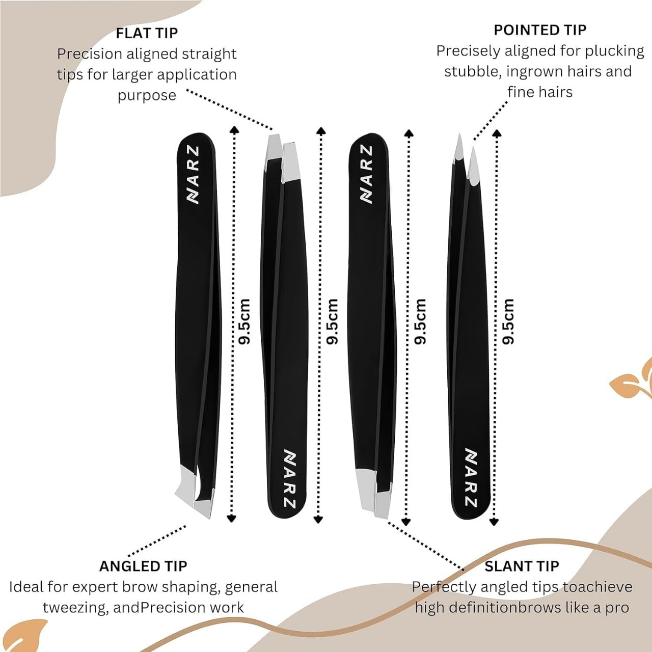 NARZ 4Pcs Professional Tweezers for Women Facial Hair Stainless Steel Precision Tweezers for Ingrown Hair Eyebrow Tweezer for Men & Women (Black Set) Beauty & Personal Care NARZ