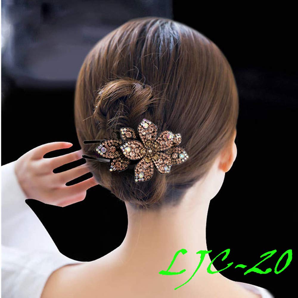 5 Pcs double flower decorative jeweled rhinestone hair clip pretty fancy floral thick crystal hair clips for women beautiful fashion designer asian Beauty & Personal Care LJC-20