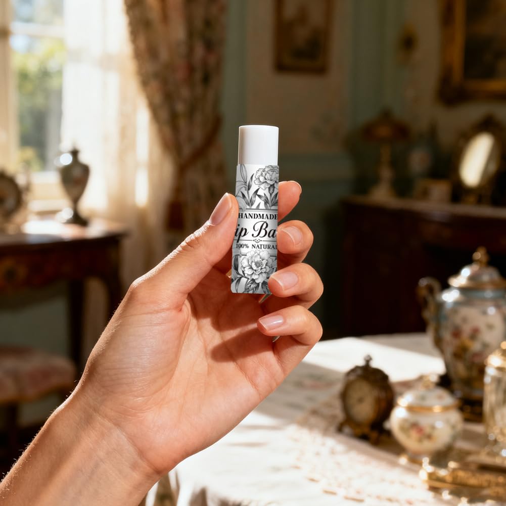 Peacoblue 160Pcs Lip Balm Labels Sticker for Tubes 2.1"x1.7" Black and White Flowers, 8 Styles Waterproof Chapstick Labels Glossy for Homemade Lip Beauty and Personal Care peacoblue