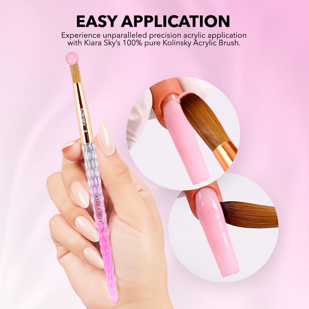 Kiara Sky Acrylic Brush #12 - Pink | 100% Pure Kolinsky | Crystal Cut Handle and Acetone Resistant Beauty & Personal Care KIARA SKY