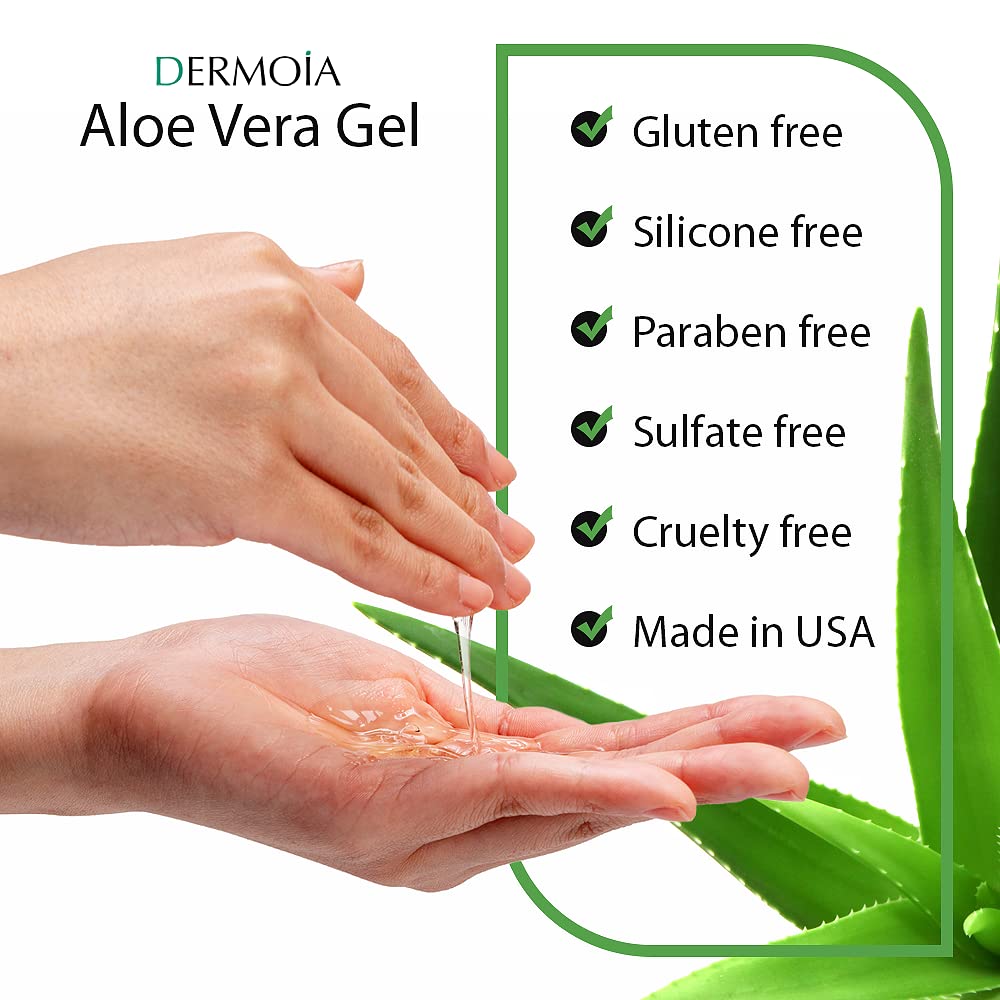 DERMOIA Aloe Vera Gel Body Moisturizer - Sunburn Relief Aloe Vera Gel for Skin with Apple Stem Cell, Cucumber & Violet Hydrosol - Hydrating Facial Beauty & Personal Care DERMOIA