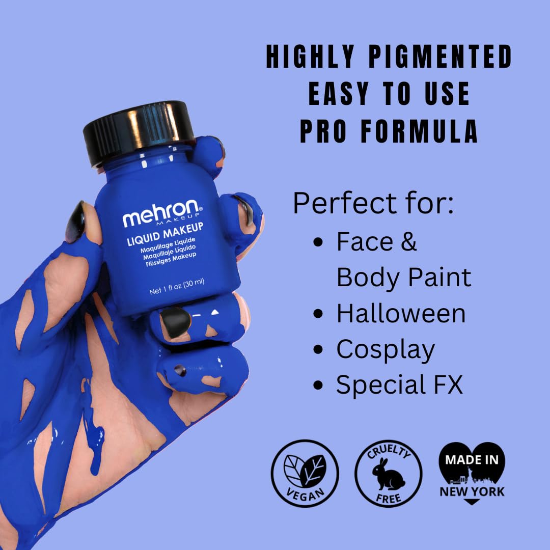 Mehron Makeup Liquid Makeup | Face Paint and Body Paint Perfect for Halloween, Cosplay I Air Brush Compatible Body Paint(1 oz) (Blue) Beauty & Personal Care Mehron