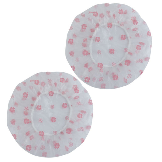 Ruilogod Nylon Flower Print Ladies Foldable Shower Cap Hat 2 Pcs Pink White (id: 1d7 d89 f0b d5d 87a Beauty and Personal Care Ruilogod