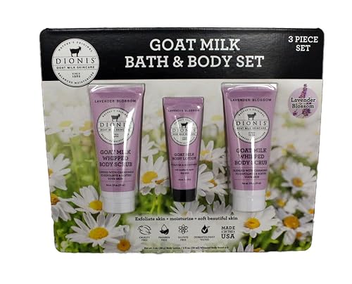 Dionis Goat Milk Bath & Body Set, 3 Piece Set - 1 oz. Body Lotion / 2 fl oz. Whipped Body Scrub x2, Cruelty & Paraben Free, Dermatologist Tested Beauty & Personal Care Dionis