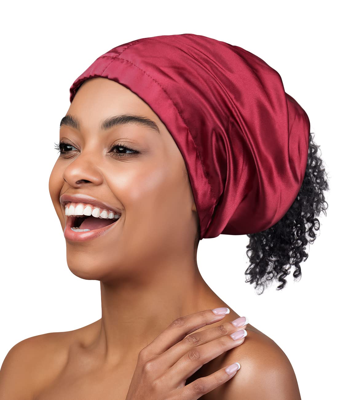 Satin Headband Sleeping Cap for Locs, Braids, Thick Hair, Twisted Hair Burgundy Beauty and Personal Care Heerf