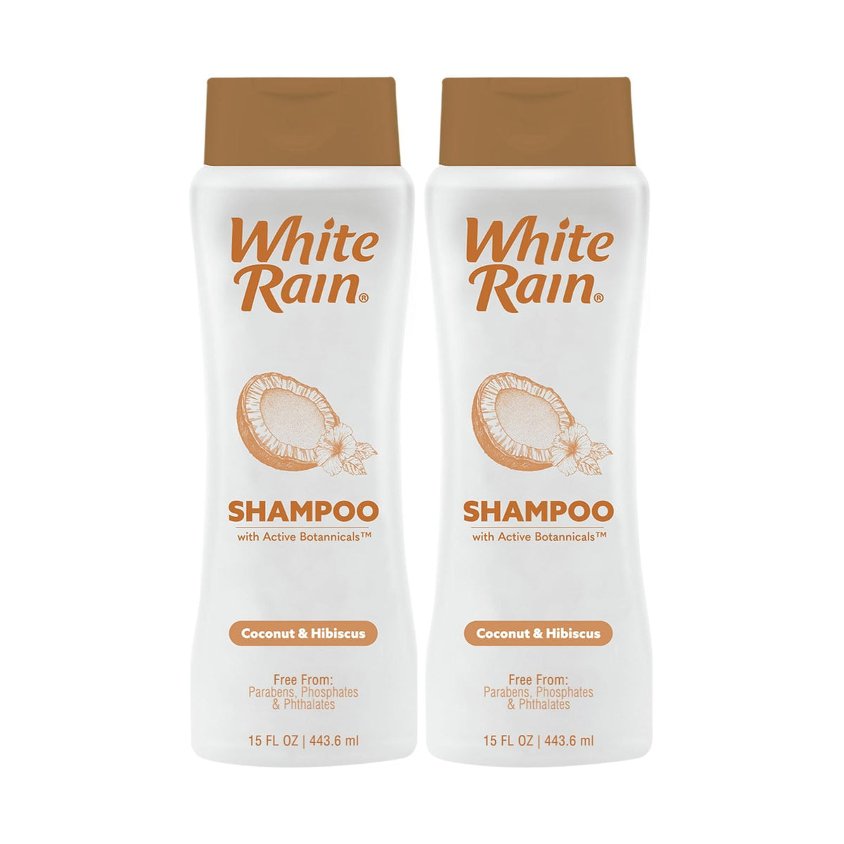 White Rain Moisturizing Shampoo - Coconut & Hibiscus Scent, Pack of 2 (15 fl oz Each), Hydrating Shampoo for Women & Men, Paraben-Free & Cruelty-Free