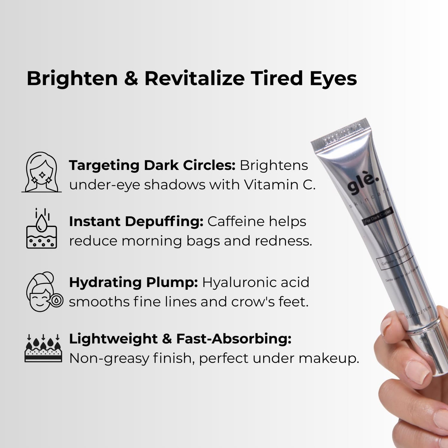 Gle Vitamin C Eye Serum for Dark Circles, Eye Wrinkles and Redness | Dark Circle Under Eye Puffy Eyes Treatment | Caffeine, Vitamin C Hyaluronic Acid Beauty & Personal Care Gle Skincare
