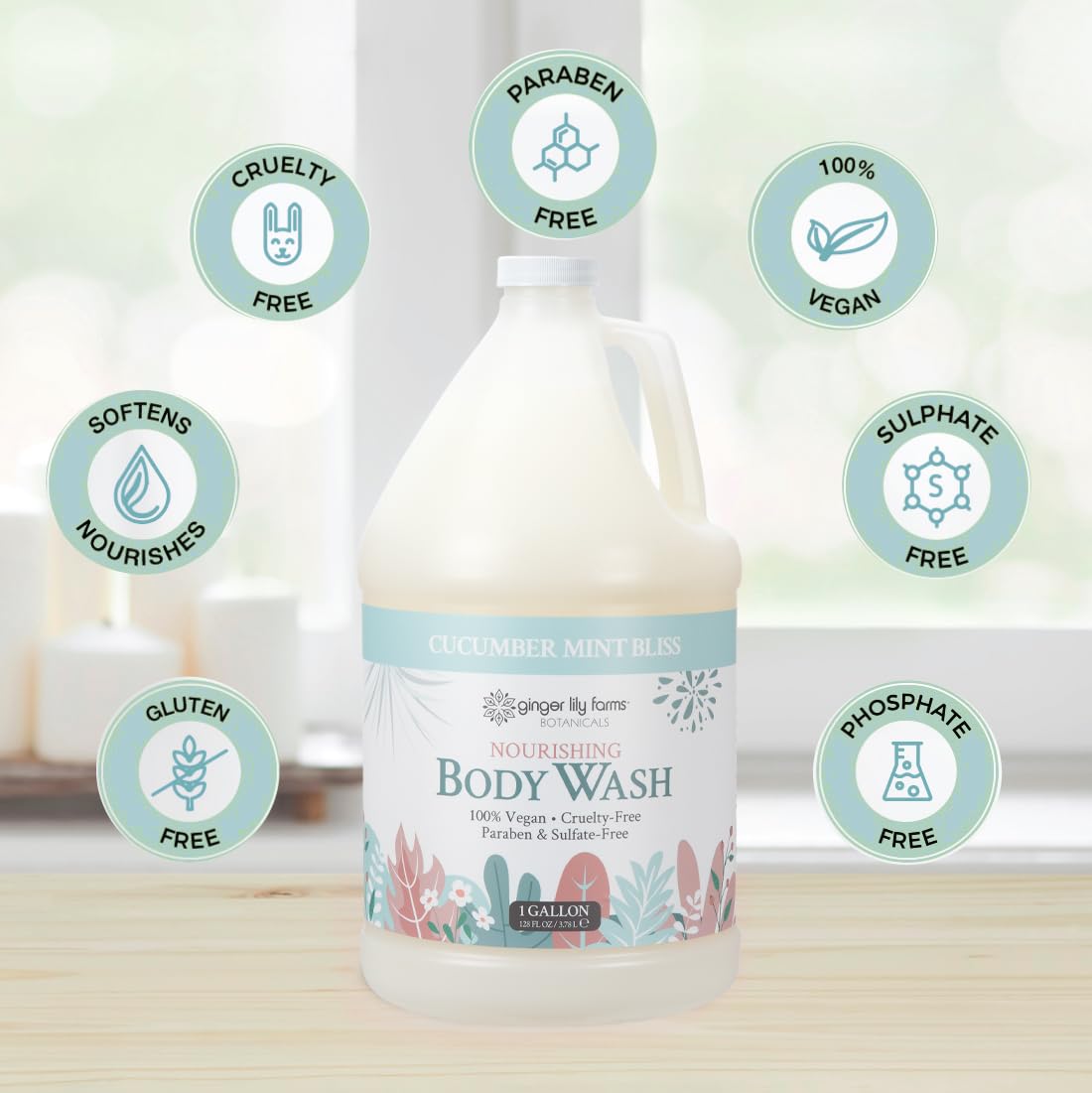 Ginger Lily Farms Botanicals Nourishing Body Wash, 100% Vegan & Cruelty-Free, Cucumber Mint Bliss Scent, 1 Gallon (Pack of 4) Beauty & Personal Care Ginger Lily Farms