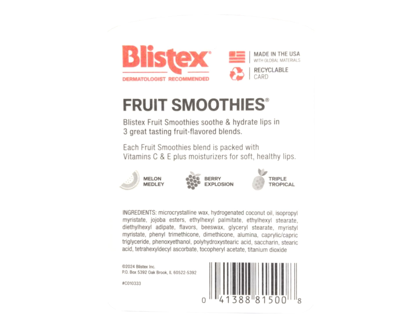 Blistex Fruit Smoothies Lip Moisturizers 3 Sticks 0.10 oz each Pack of 6 Beauty & Personal Care Blistex