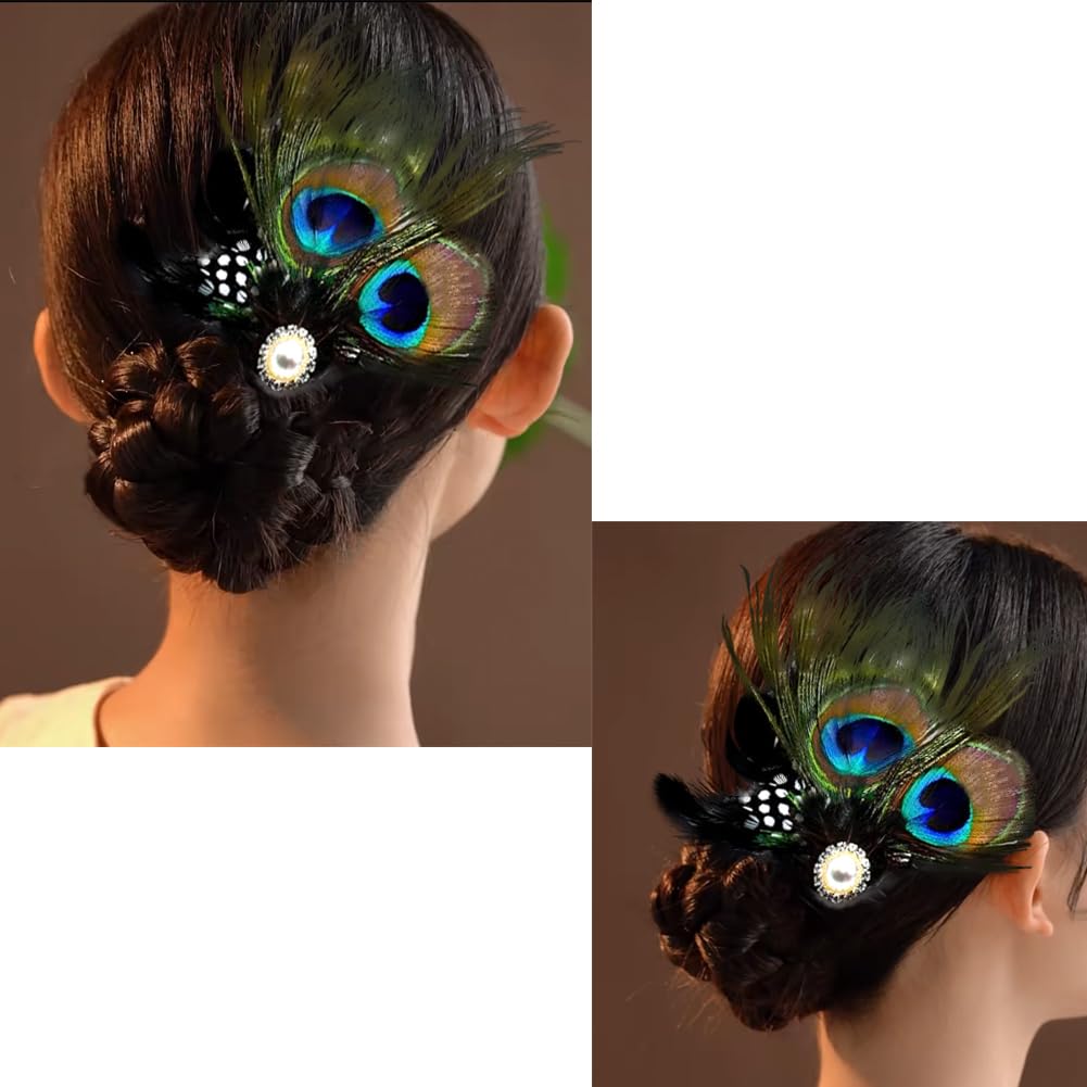 Aliotech Butterfly Peacock Feather Hair Clip with Artificial Pearl Rhinestones, 13.2*8cm - Bridal, Wedding & Party Hair Accessory Beauty & Personal Care Aliotech