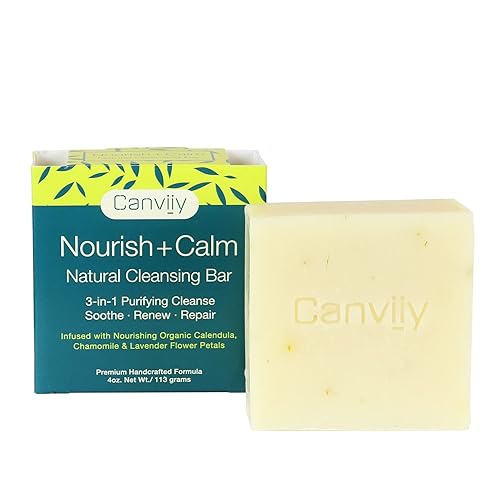 Canviiy 3-in-1 Purifying Nourish + Calm Natural Cleansing Bar, Infused with Calendula, Chamomile, Peppermint Oil, Witch Hazel and Lavender Petals Beauty & Personal Care Canviiy