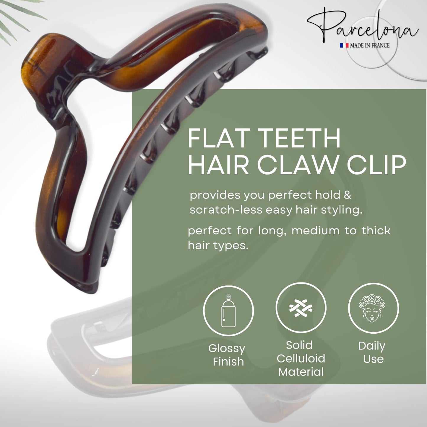 Parcelona French 4 Inch Large Tortoise Shell Flat Teeth Jaw Hair Claw Clip Clamp Clutcher Beauty & Personal Care Parcelona