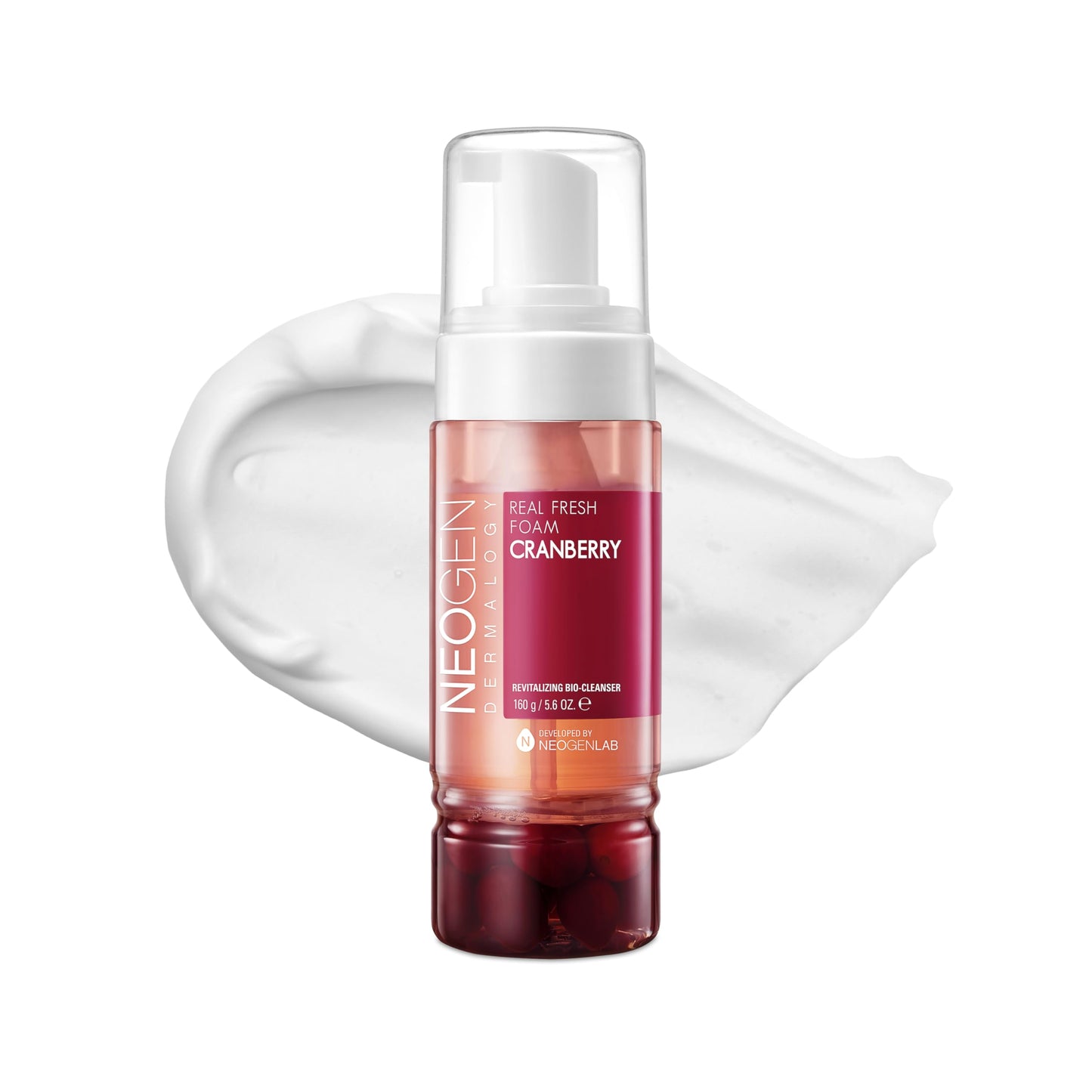 DERMALOGY by NEOGENLAB Real Fresh Foam Cleanser, Cranberry 5.6 Fl Oz (160g) - Revitalizing & Hydrating Gentle Cleansing Foam with Real Cranberries Beauty & Personal Care DERMALOGY by NEOGENLAB