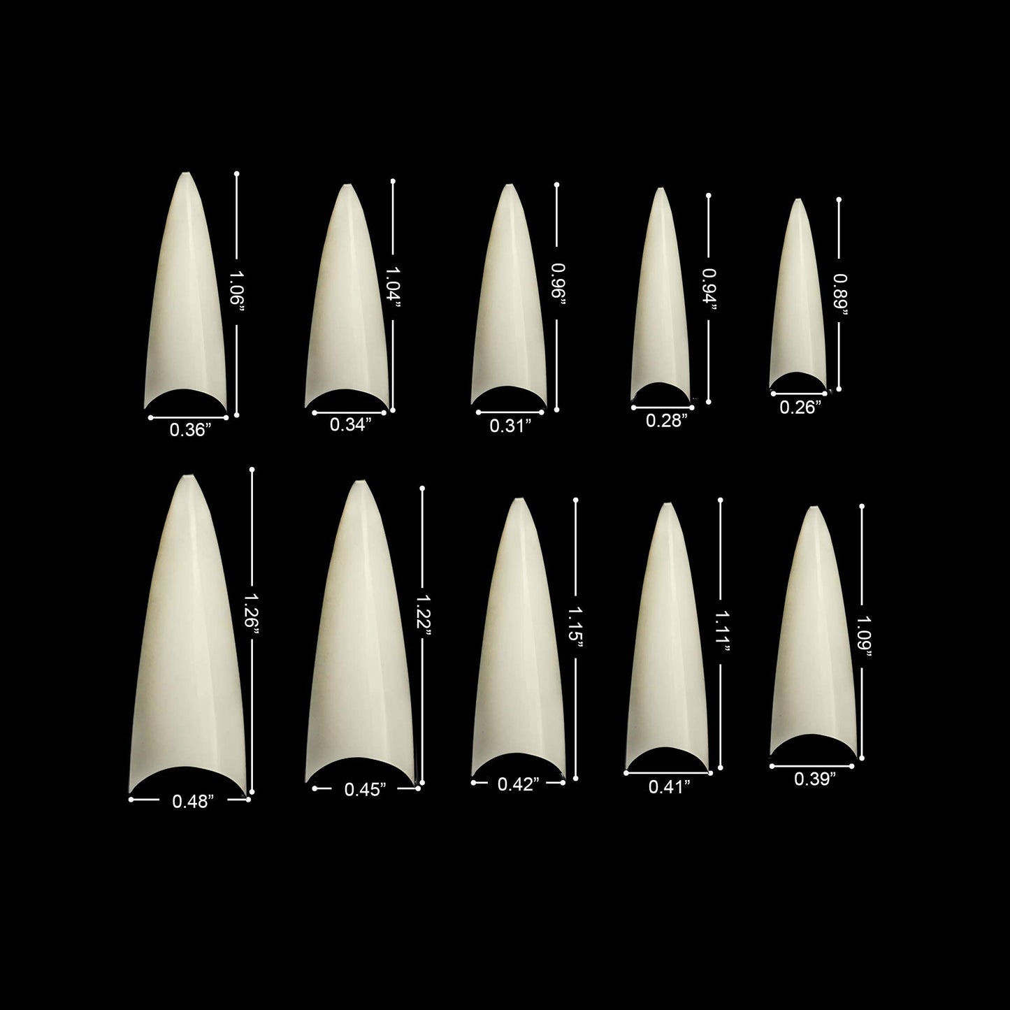 Vivace 2PACK Natural/Clear Stiletto 500 Acrylic False Fake Gel Nail Tips (Total 1000Tips) 10Sizes With Clear Acrylic Case For Nail Salon Nail Shop Beauty & Personal Care Vivace