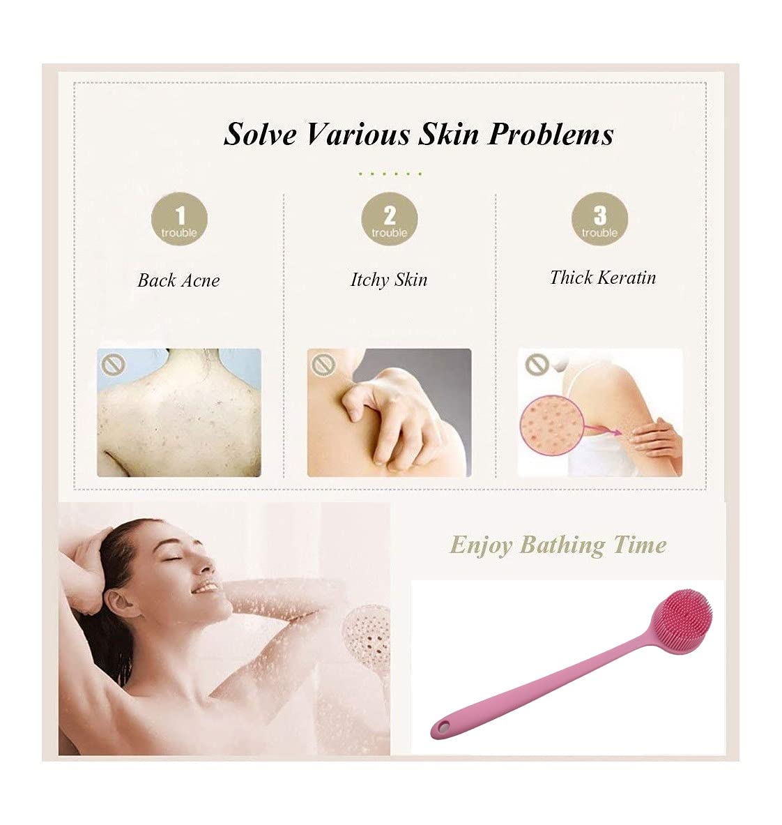 Cinlitek Silicone Body Scrubber, Long Handle Back Scrubber for Shower, Silicone Body Brush Shower Scrubber for Body, Shower Srush Back Brush Body Beauty & Personal Care Cinlitek