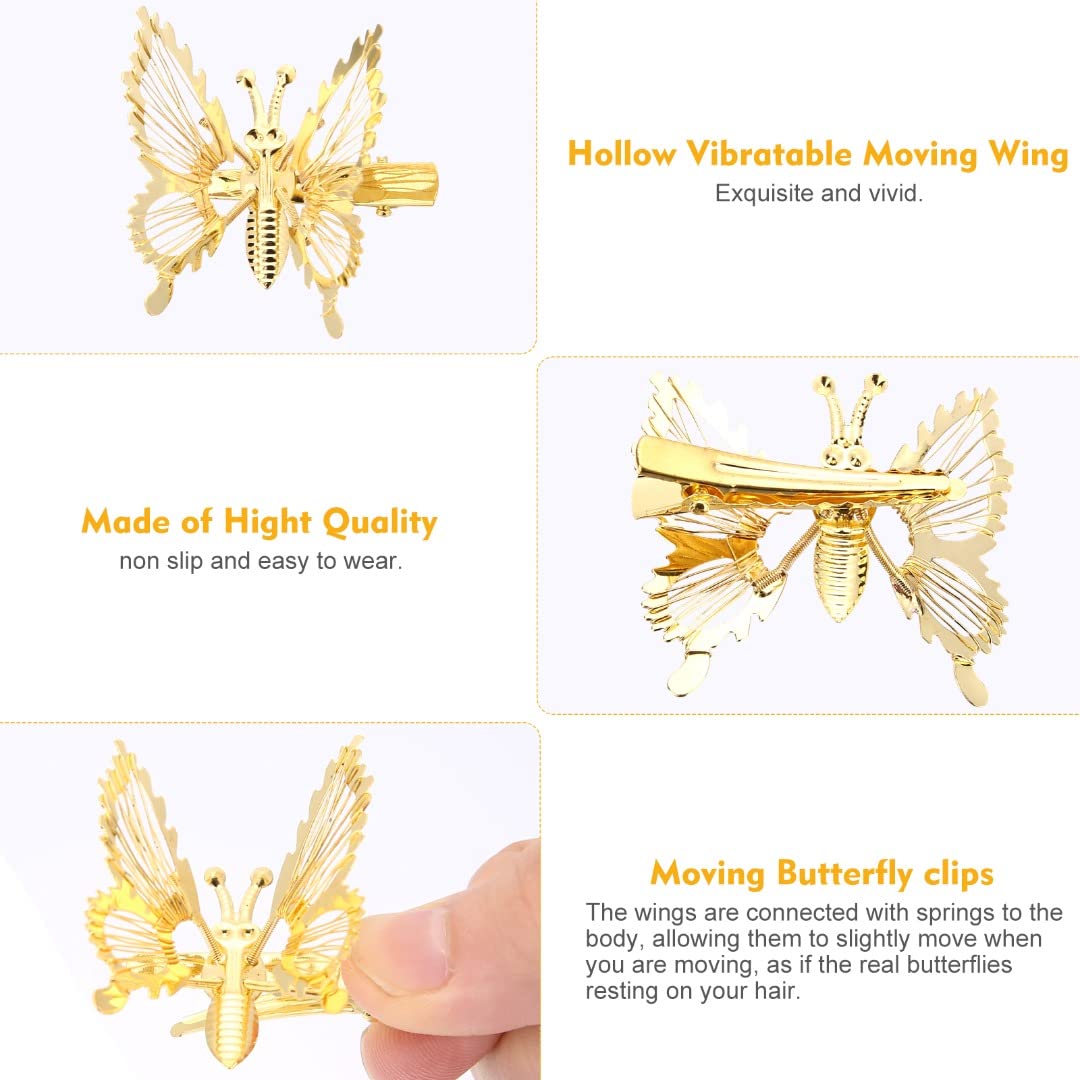 ONCHSH 3D Moving Butterfly Hair Clips,Metal Butterfly Hairpins Bride Wedding Head Pieces Hair Accessories for Women Girls (Gold) Beauty & Personal Care ONCHSH