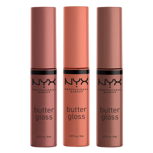 NYX PROFESSIONAL MAKEUP Butter Gloss Brown Sugar, Non-Sticky Lip Gloss - Pack Of 3 (Sugar High, Spiked Toffee, Butterscotch) Beauty & Personal Care NYX PROFESSIONAL MAKEUP