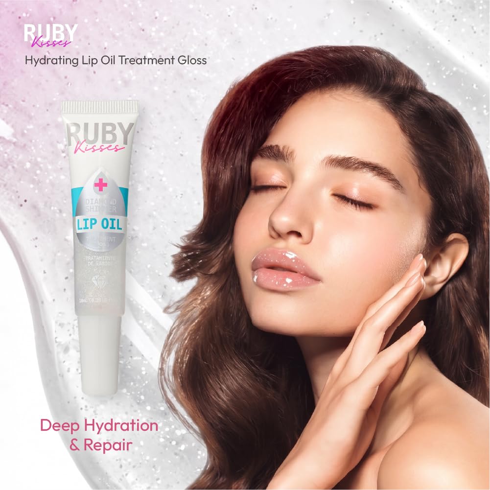 Ruby Kisses Hydrating Lip Oil Treatment Gloss with Mint Oil & Diamond Shimmer (3 Pack), Moisturizing Natural Shine Lip Care Protects & Heals with Beauty & Personal Care Ruby Kisses