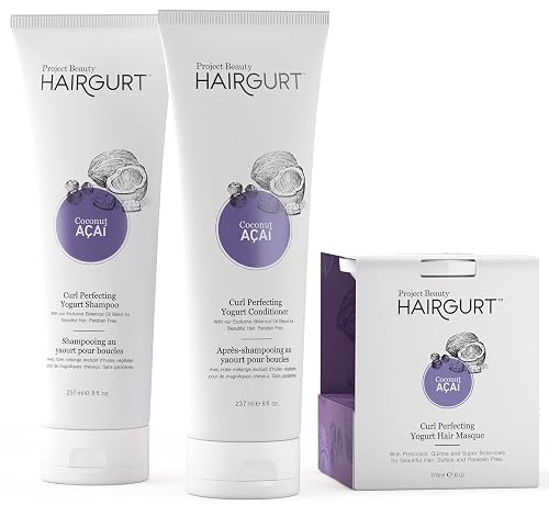 Hairgurt Coconut Acai Curl Perfecting Hair Set - Shampoo + Conditioner + Mask - Defines & Moisturizes Curly and Wavy Hair - Sulfate-Free, Natural Beauty & Personal Care Hairgurt